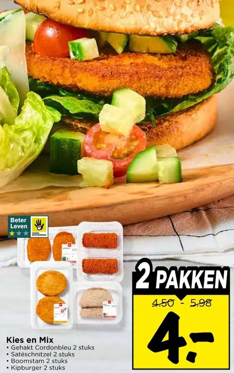 Aanbieding: Kies en Mix gehakt cordonbleu, satéschnitzel, boomstam of kipburger