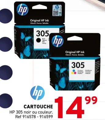 Offre: CARTOUCHE HP 305 noir ou couleur.