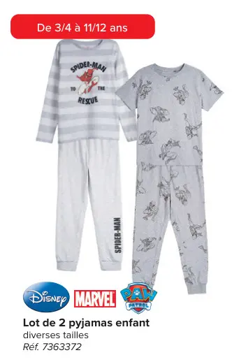 Offre: Lot de 2 pyjamas enfant