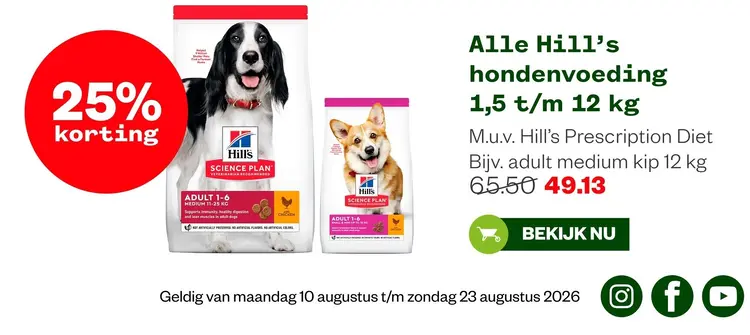 Aanbieding: Alle Hill's hondenvoeding 1,5 t/m 12 kg