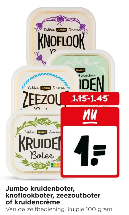 Aanbieding: Kruidenboter, knoflookboter, zeezoutboter of kruidencrème