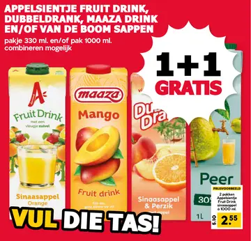 Aanbieding: Appelsientje fruit drink, Dubbeldrank, Maaza drink en/of van de Boom sappen