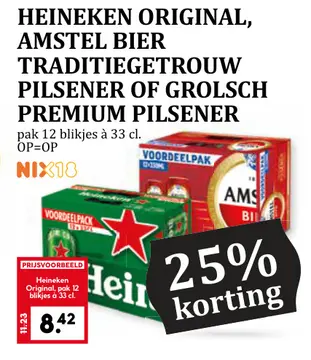 Aanbieding: Heineken original, Amstel bier traditiegetrouw Pilsener of Grolsch Premium Pilsener