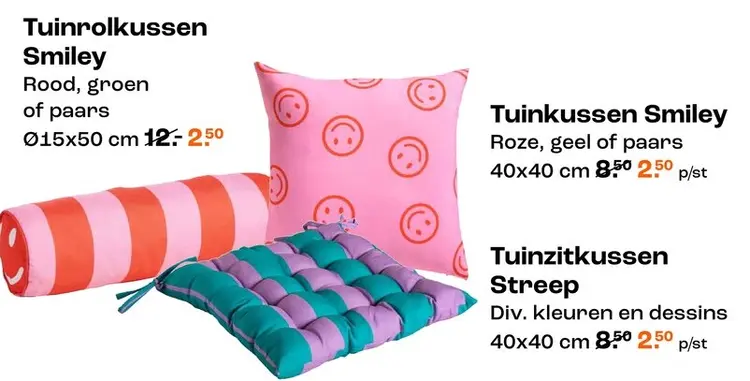 Aanbieding: Diverse tuinkussens, zoals Tuinrolkussen Smiley 