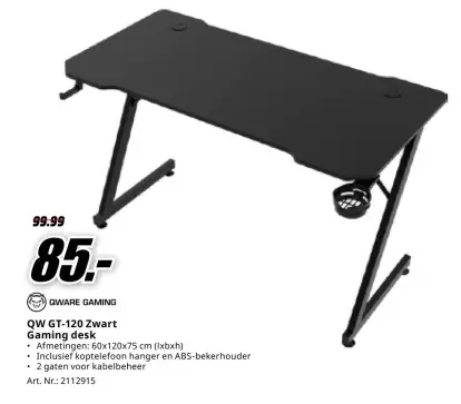Promotie: QW GT-120 Zwart Gaming desk