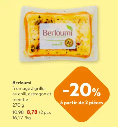 Offre: Berloumi fromage à griller au chili, estragon et menthe