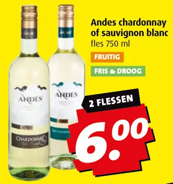 Aanbieding: Andes chardonnay of sauvignon blan