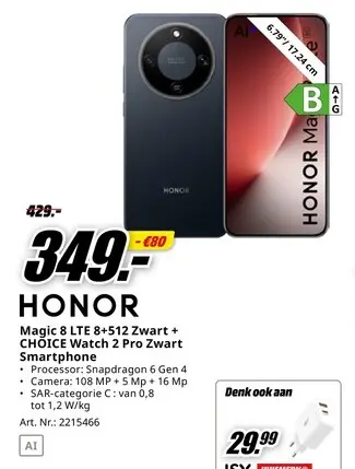 Promotie: Magic 8 LTE 8+512 Zwart + CHOICE Watch 2 Pro 