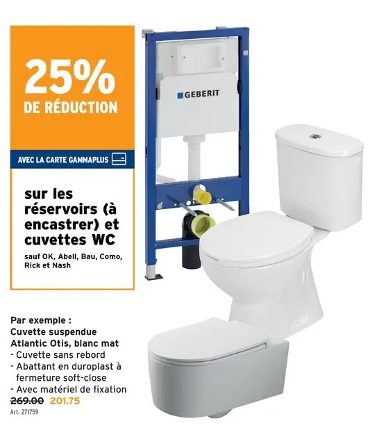 Offre: Cuvette suspendue Atlantic Otis, blanc mat