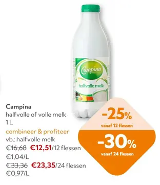 Aanbieding: Campina halfvolle of volle melk