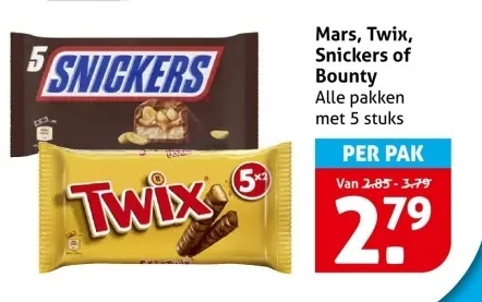 Aanbieding: Mars, Twix, Snickers of Bounty