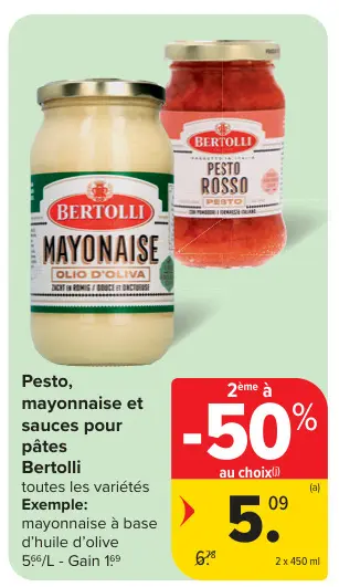 Offre: Pesto, mayonnaise et sauces pour pâtes