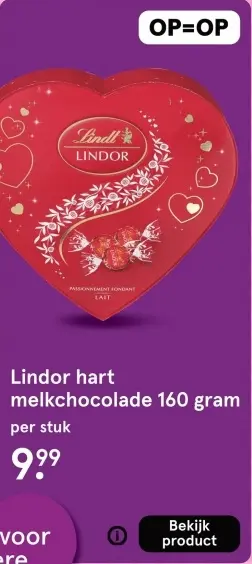 Aanbieding: Lindor hart melkchocolade