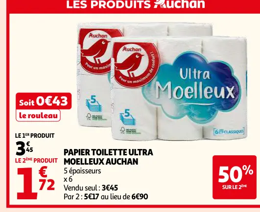 Offre: Papier toilette ultra moelleux