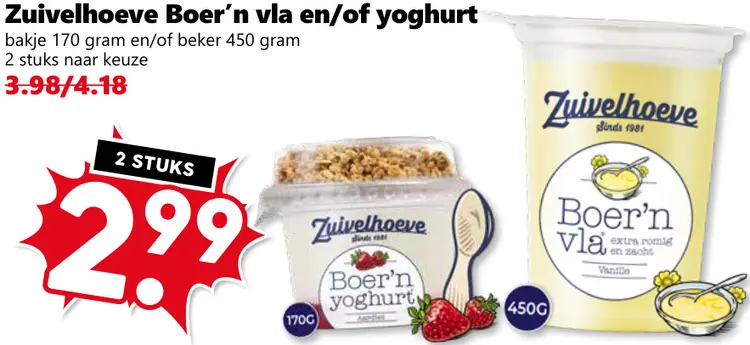 Aanbieding: Boer'n vla en/of yoghurt