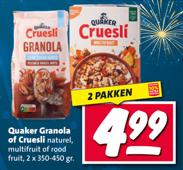 Aanbieding: Quaker Granola of Cruesli naturel, multifruit