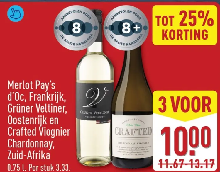 Aanbieding: Merlot Pay's d'Oc, Grüner Veltliner of Crafted Viognier Chardonnay