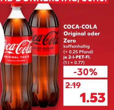 Aanbieding: Coca-Cola Original oder Zero