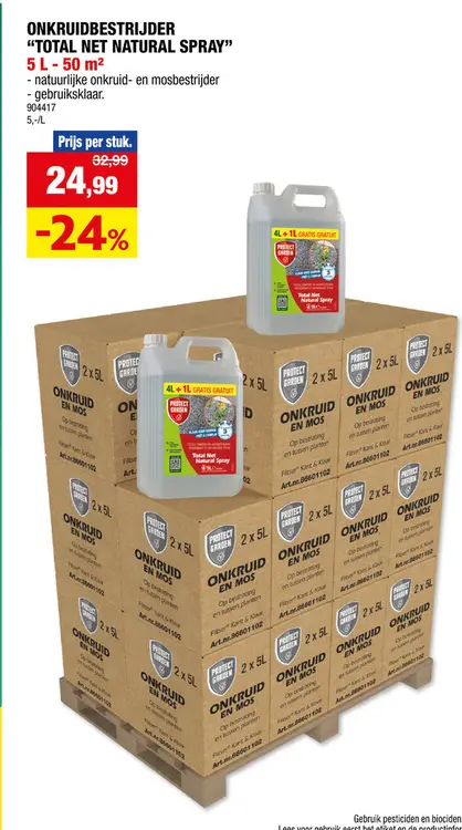 Promotie: Total Net Natural Spray anti-onkruid & anti-mos terrassen en paden 4l + 1l gratis