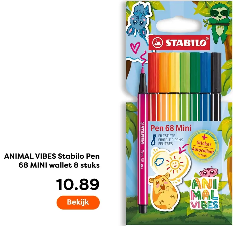 Aanbieding: ANIMAL VIBES Pen 68 MINI wallet 8 stuks