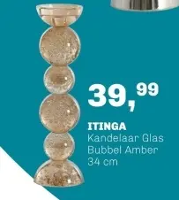 Aanbieding: Kandelaar Glas Bubbel Amber