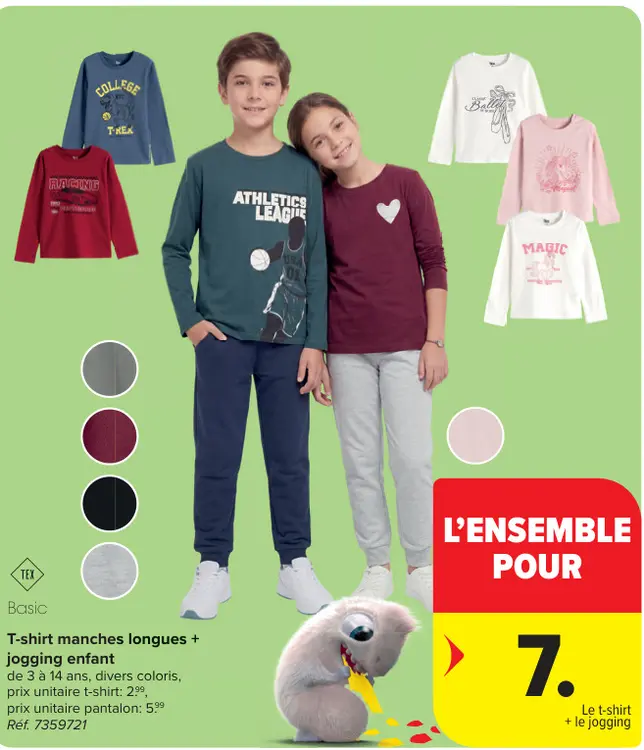Offre: T-shirt manches longues + jogging enfant