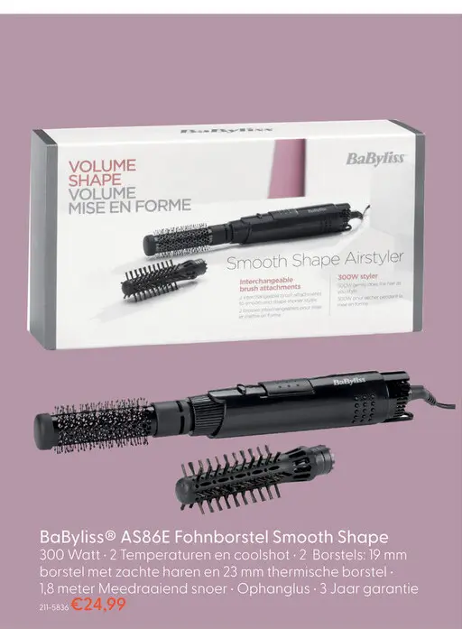 Aanbieding: Babyliss Fohnborstel Smooth Shape