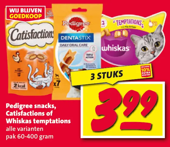 Aanbieding: Pedigree snacks, Catisfactions of Whiskas temptations