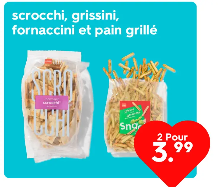 Offre: scrocchi, grissini, fornaccini et pain grillé