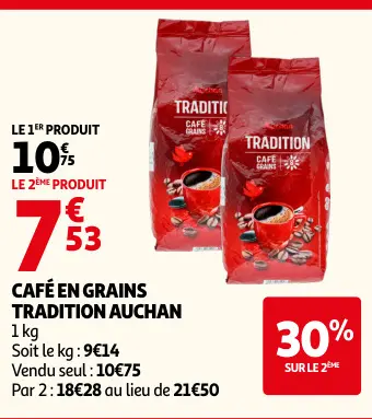 Offre: Café en grains tradition AUCHAN