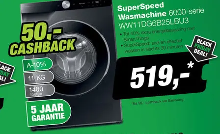 Aanbieding: Samsung WW11DG6B25LBU3 6000 Serie SuperSpeed Wasmachine