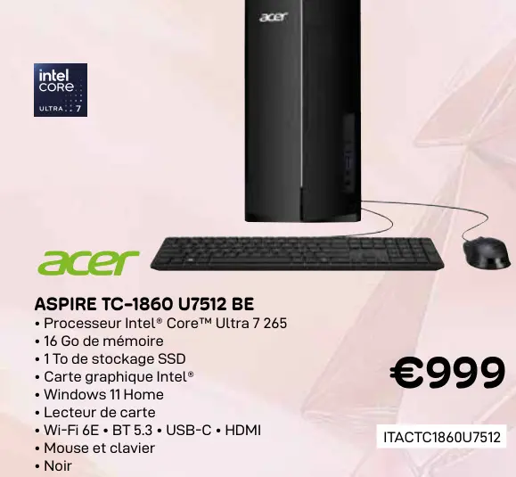 Offre: Aspire tc-1860 u7512 be