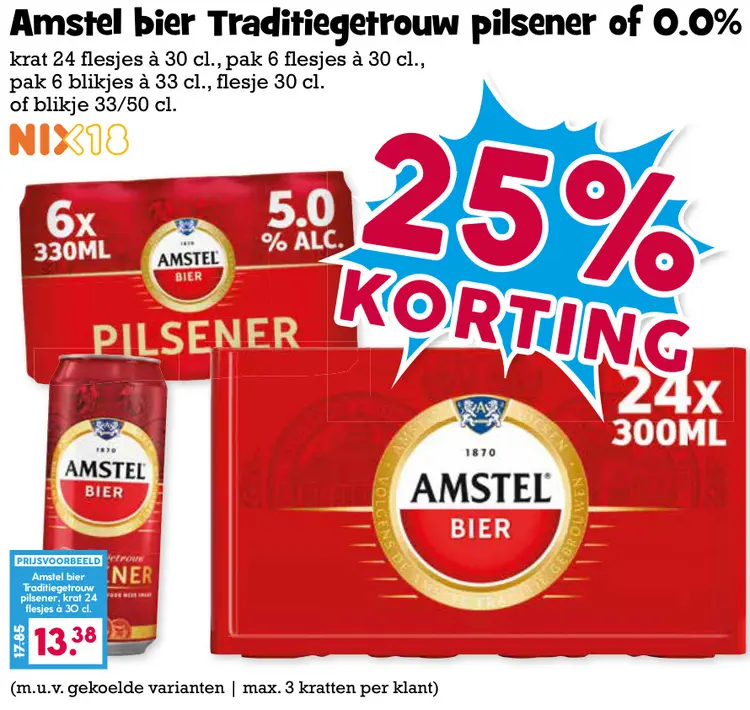 Aanbieding: Amstel bier Traditiegetrouw pilsener of 0.0%