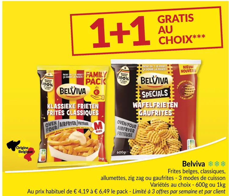 Offre: Frites belges, classiques, allumettes, zig zag ou gaufrites