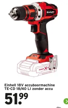 Aanbieding: Einhell 18V accuboormachine TE-CD 18/40 LI zonder accu