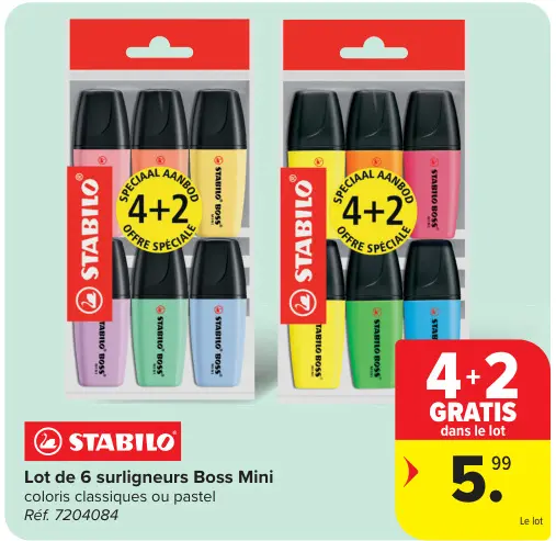 Offre: Lot de 6 surligneurs Boss Mini