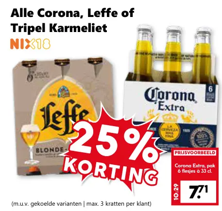 Aanbieding: Alle Corona, Leffe of Tripel Karmeliet