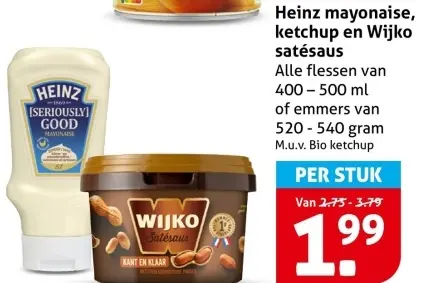 Aanbieding: Heinz mayonaise, ketchup en Wijko satésaus