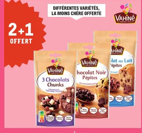 Promotie: 3 Chocolats Chunks, Chocolat Noir Pépites, Ch