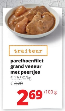 Aanbieding: parelhoenfilet grand veneur met peertjes