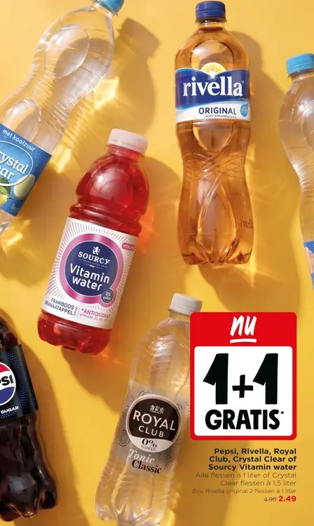 Aanbieding: Pepsi, Rivella, Royal Club, Crystal Clear of Sourcy Vitamin Water