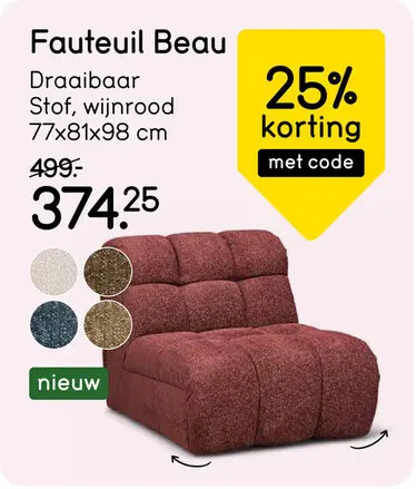 Aanbieding: Draaifauteuil Beau - stof Raven - wijnrood