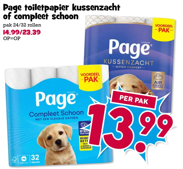 Aanbieding: Page toiletpapier kussenzacht of compleet schoon