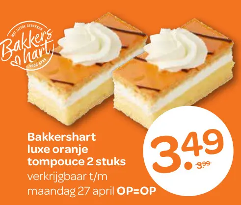 Aanbieding: Bakkershart luxe oranje tompouce