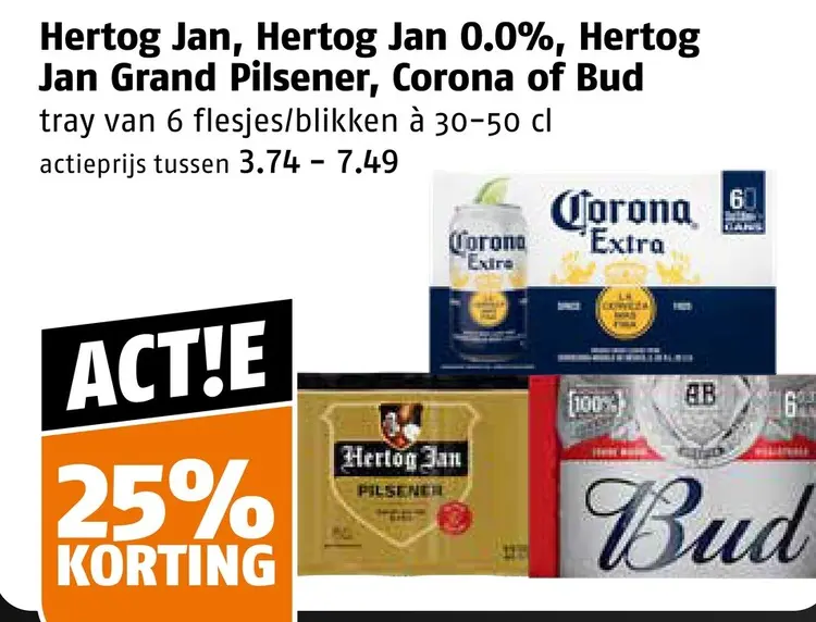 Aanbieding: Hertog Jan, Hertog Jan 0.0%, Hertog Jan Grand Pilsener, Corona of Bud