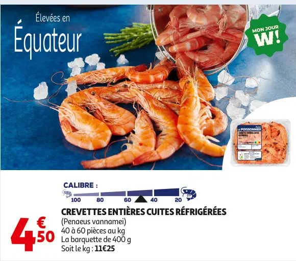 Offre: Crevettes entières cuites réfrigérées