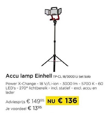 Aanbieding: Accu lamp Einhell TP-CL 18/3000 Li Set Solo