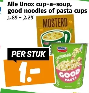 Aanbieding: Unox cup-a-soup, good noodles of pasta cups