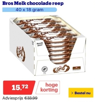 Aanbieding: Bros Melk chocolade reep - 40 x 18 gram