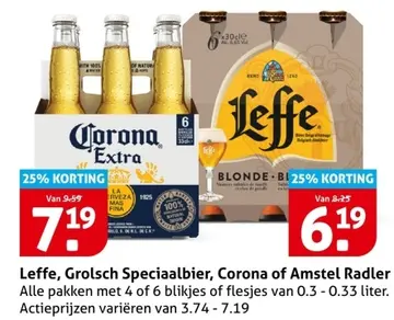 Aanbieding: Leffe, Grolsch Speciaalbier, Corona of Amstel Radler